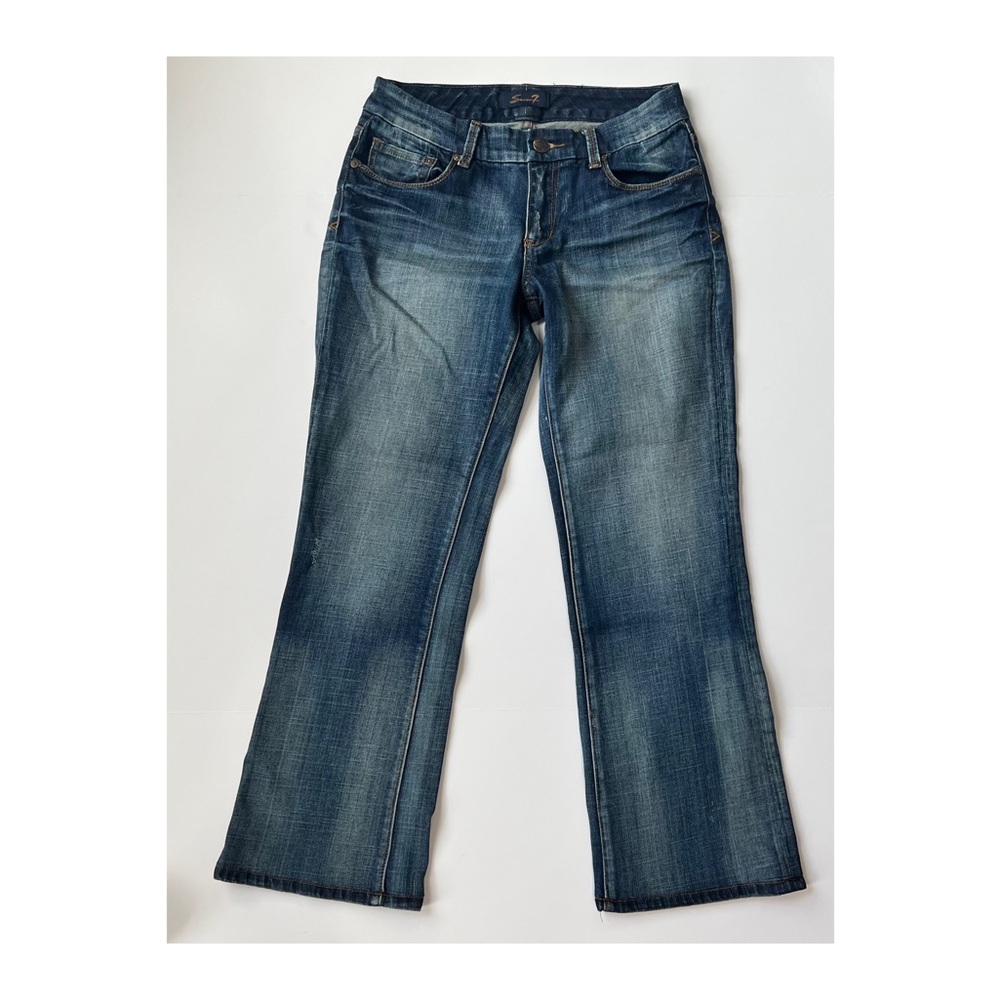 SEVEN 7 WOMENS JEANS BOOT CUT DARK WASH DENIM SZ 4 MID RISE STREIGHT LEG